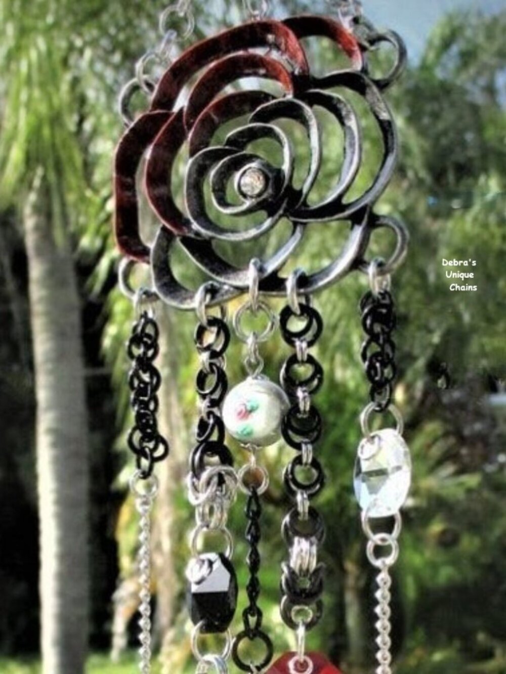 Unique Gift Red Rose Suncatcher Valentine Gift Metal, Crystals, Chainmail Chimes